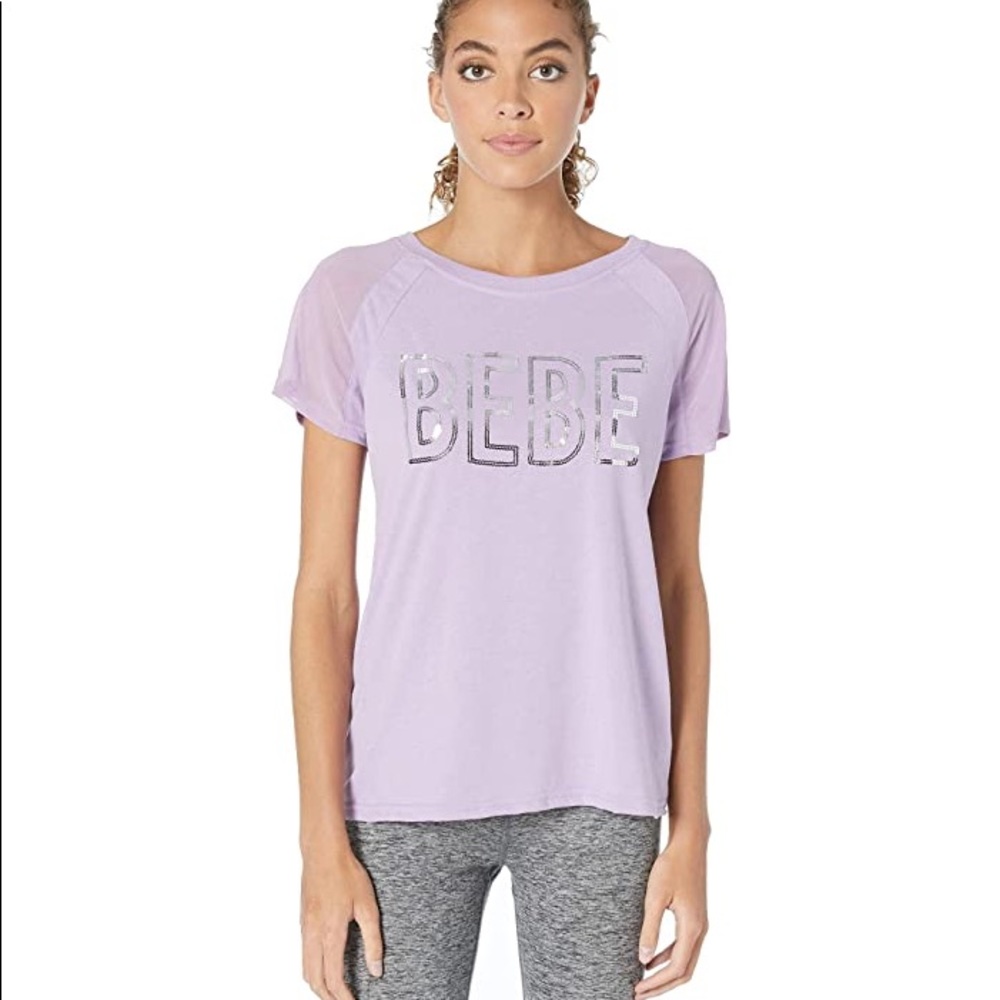 Bebe Sport Mesh Sleeve Sequins Logo Top M